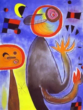 Escaleras cruzan el cielo azul en una rueda de fuego Joan Miró Pinturas al óleo